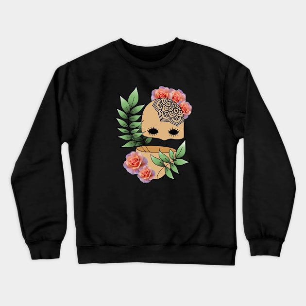 Surreal Plant Person with Roses, Leaves and Mandala Crewneck Sweatshirt by Tenpmcreations